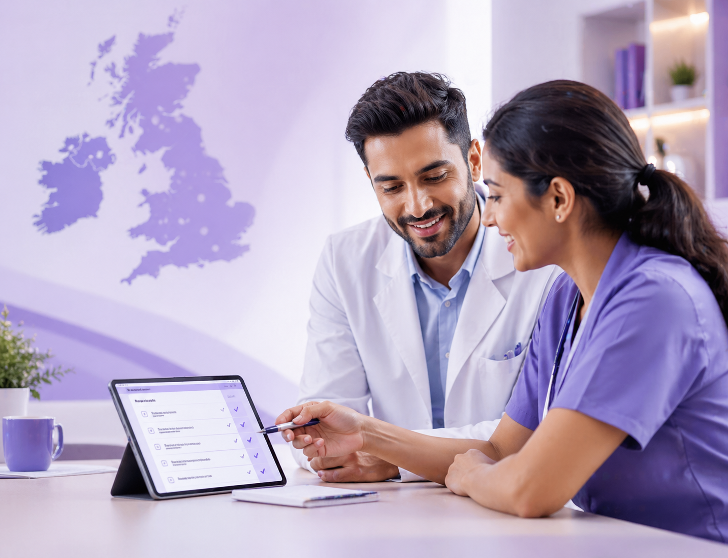 Healthcare professionals reviewing OET preparation material